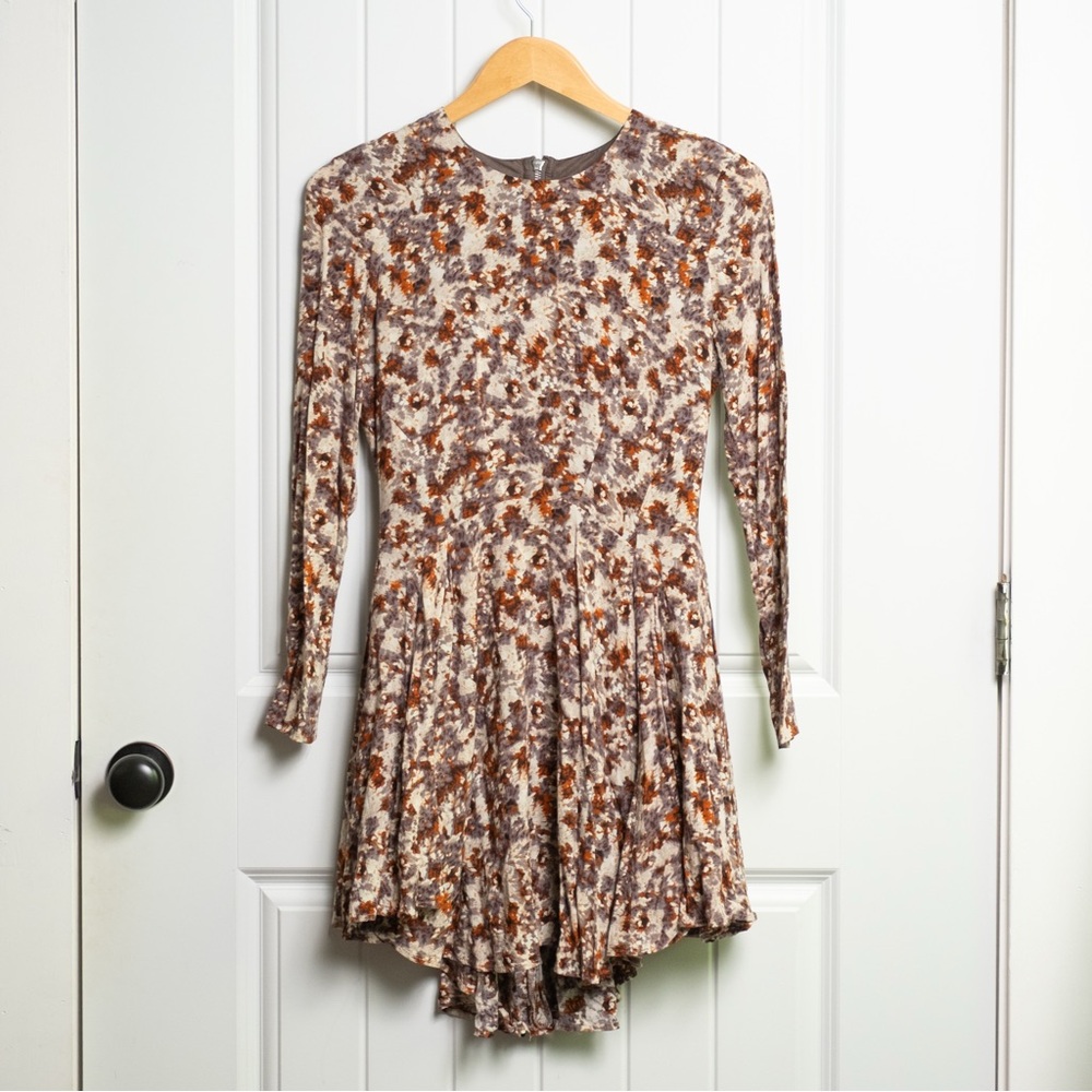 H&M Brown and Cream Floral Long Sleeve Dress Size 6